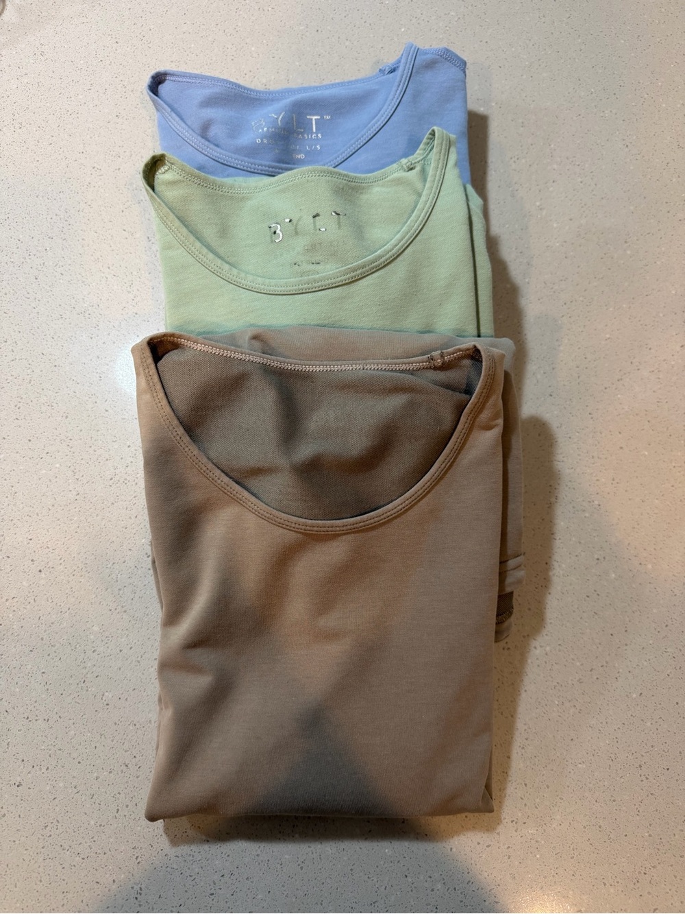 BYLT Basics long Sleeve Tees - Blue, Light Green, Brown
